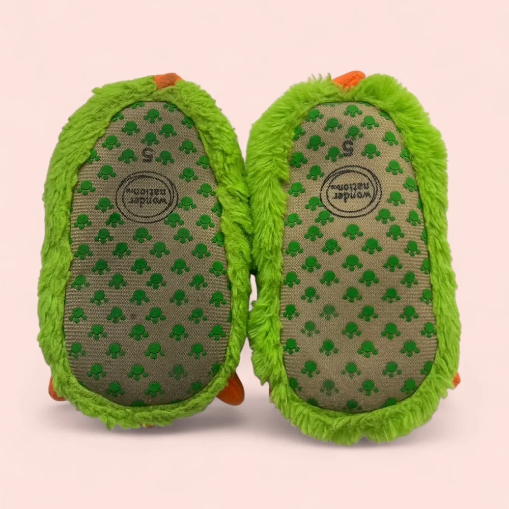 5C Toddler Lime Green Orange Wonder Nation Cozy Plush Ankle Slippers